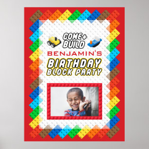 Affiche Thème de construction du bloc de jouet fête d'anni