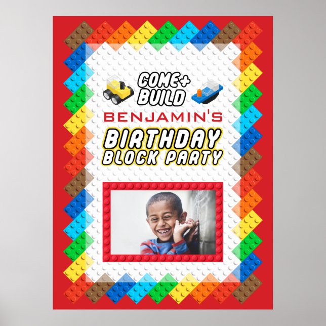 Affiche Thème de construction du bloc de jouet fête d'anni (Devant)