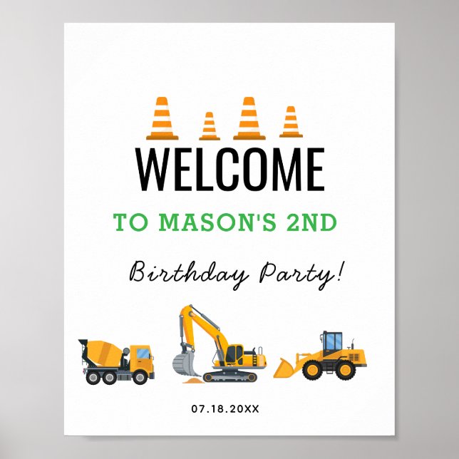 Affiche Thème de fête d'anniversaire Construction pour gar (Devant)