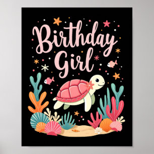 Affiche Thème de fête d'anniversaire Tortue de mer Fille d