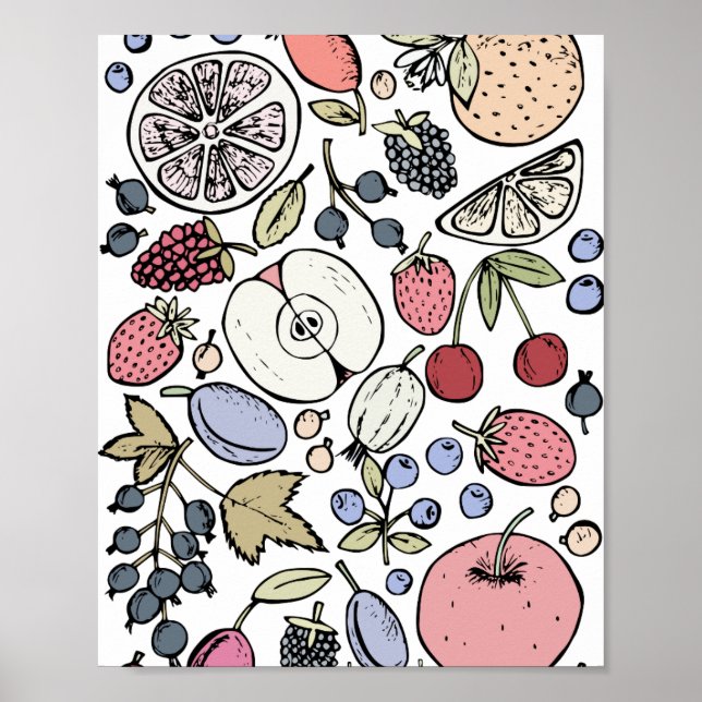 Affiche Thème de fruits vintage, vintage (Devant)