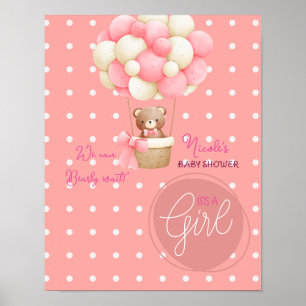 Affiche Thème de l'ours Peach Baby shower de ballon à air 