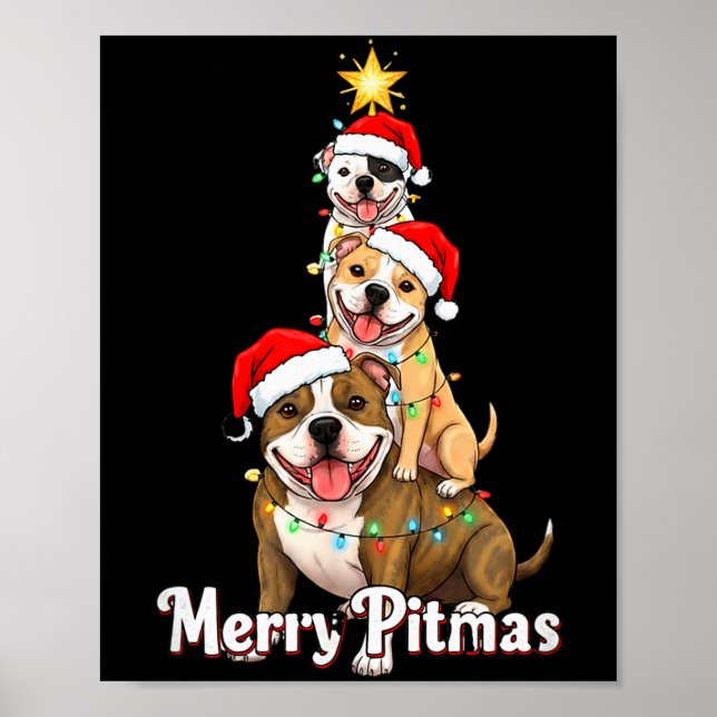 Affiche Thème de Noël Pitbull Joyeux Pitmas pour D (Devant)