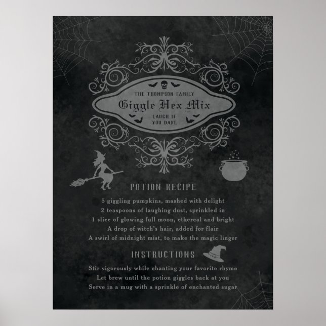 Affiche Thème de sorcière drôle Recette de potion Hallowee (Devant)