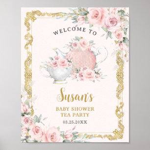 Affiche Thème de thé floral rose pâle pour Baby Shower