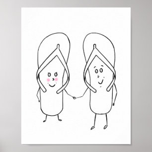 Affiche thème de tongs mignon, couple, sandale