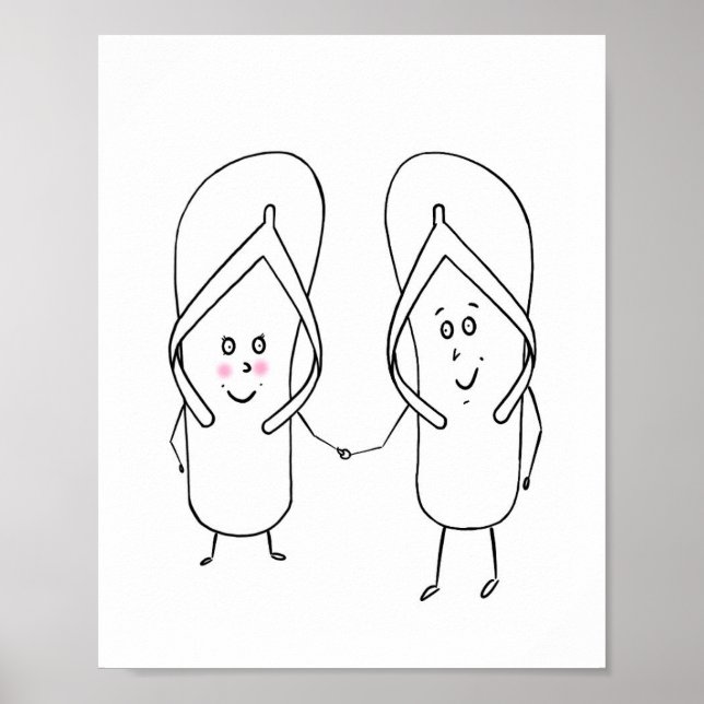 Affiche thème de tongs mignon, couple, sandale (Devant)