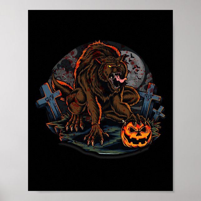 Affiche Thème d'Halloween de loup-garou cool (Devant)