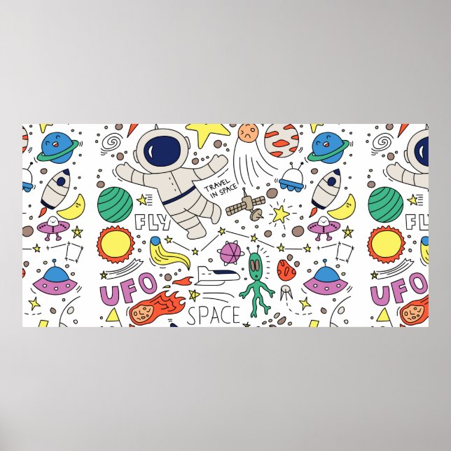 Affiche Thème Espace dans l'illustration style doodé (Devant)