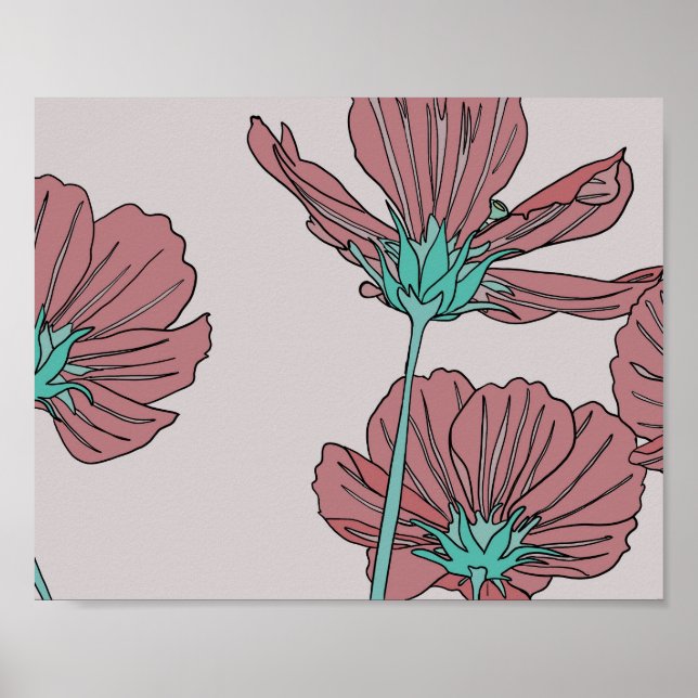 Affiche Thème floral, motif pavot (Devant)
