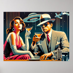 Affiche Thème Gangster Martini Party de l'ère spatiale Las