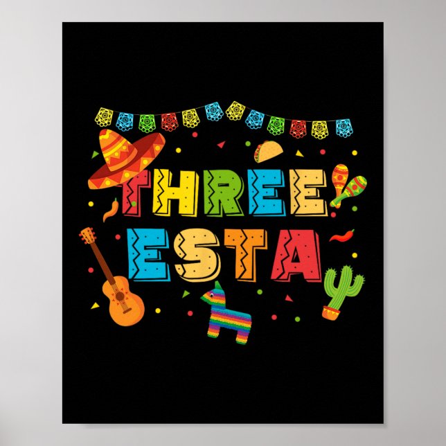 Affiche Thème Mexicain 3ème Anniversaire 3 Ans Enfants Tro (Devant)
