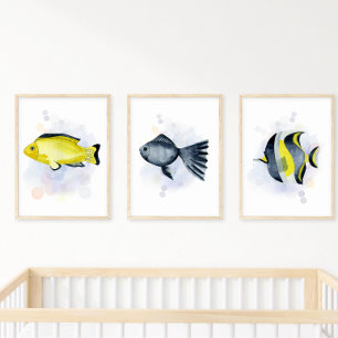 Affiche Thème Océanique Poisson Tropical Bleu de Style Aqu