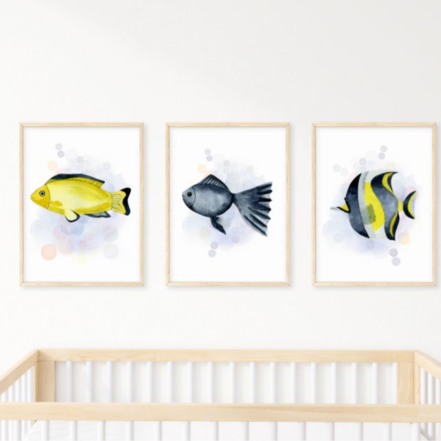 Affiche Thème Océanique Poisson Tropical Bleu de Style Aqu (Créateur téléchargé)