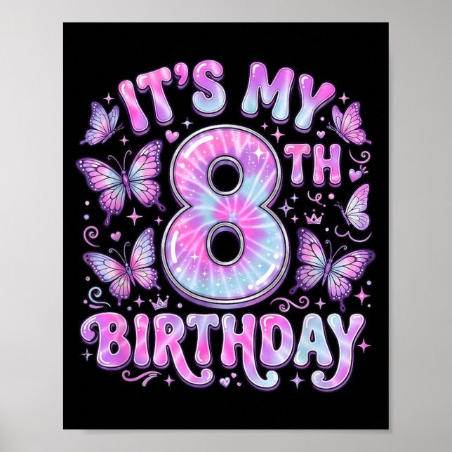 Affiche Thème papillon pour 8e anniversaire Fille de 8 ans (Devant)