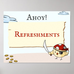 Affiche Thème Pirate avec oiseaux Anniversaire Rafraîchiss