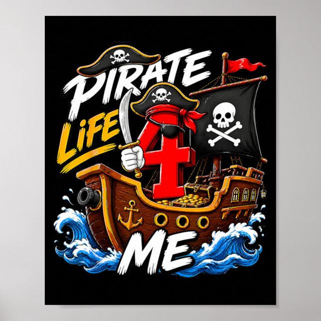 Affiche Thème pirate pour enfants 4 ans anniversaire garço (Devant)