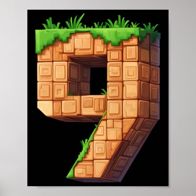 Affiche Thème Pixel de 9e anniversaire amusant pour joueur (Devant)
