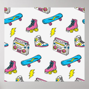 Affiche Thème Radio Skateboard Basket vintage