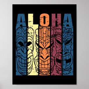 Affiche Thème vacances Aloha Hawaii Tiki vintage trois