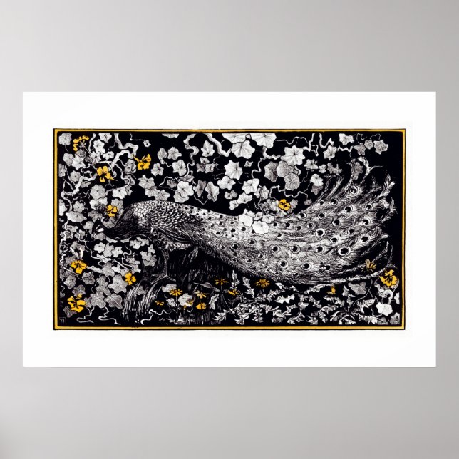 Affiche Theo Van Hoytema Retro Peacock Clip Art Noir et (Devant)