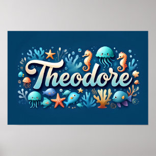 Affiche Theodore Ocean Nursery Animaux sous-marins