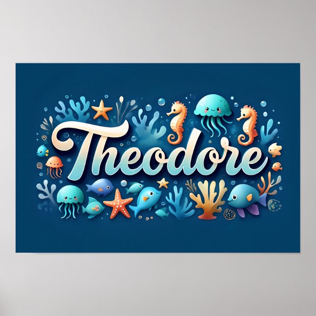 Affiche Theodore Ocean Nursery Animaux sous-marins (Devant)