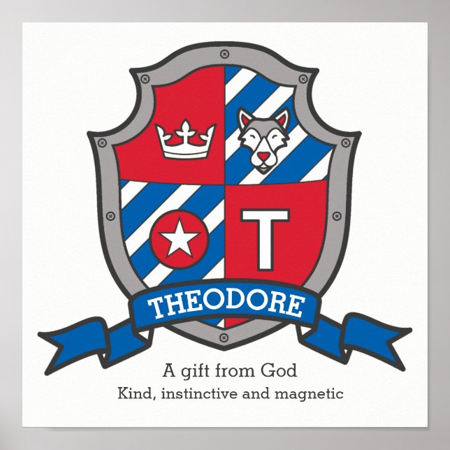 Affiche Théodore prénom masculin signification héraldique  (Devant)
