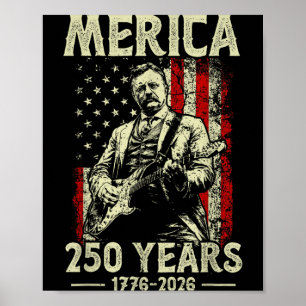 Affiche Theodore Roosevelt jouant de la guitare Rock N Rol