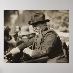 Affiche Theodore Roosevelt souriant en voiture