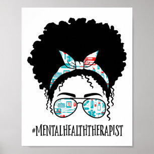 Affiche Thérapeute de la santé Black Afro Messy Bun Femmes