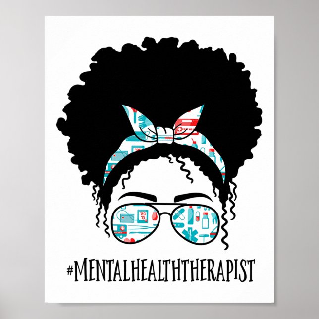 Affiche Thérapeute de la santé Black Afro Messy Bun Femmes (Devant)