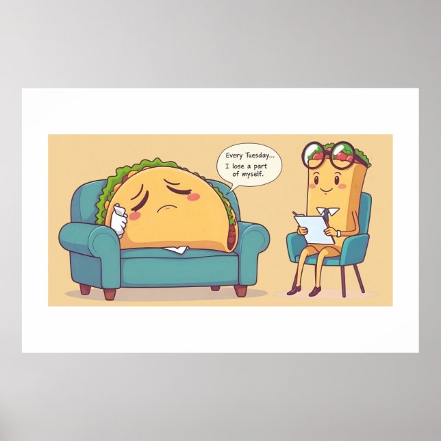 Affiche Thérapie Mardi Taco - Drôle Drôle Cartoon Food Art (Devant)