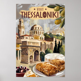 Affiche Thessalonique Grèce Art de voyage peint vintage