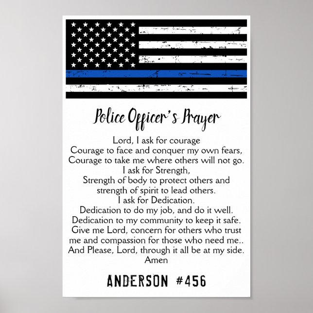 Affiche Thin Blue Line Flag Police Officer Prayer (Devant)