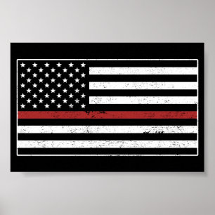 Affiche Thin Red Line USA Flag Firefighter Fire Department