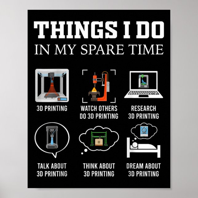 Affiche Things I Do In My Spare Time 3d Printing Funny 3d  (Devant)