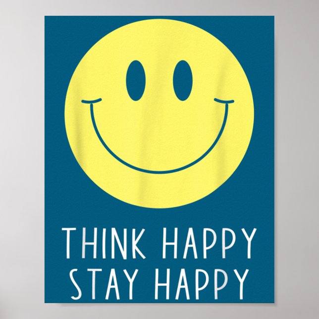 Affiche Think Happy Stay Happy Motivation Quote Yellow Smi (Devant)