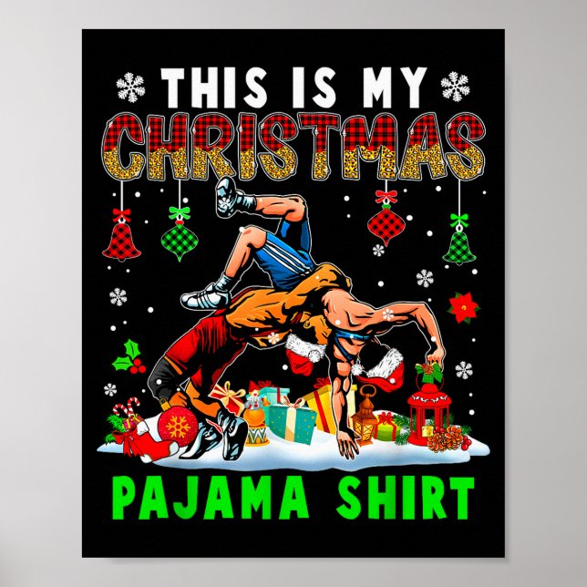 Affiche This Is My Christmas Pajama Shirt Two Santa Wrestl (Devant)