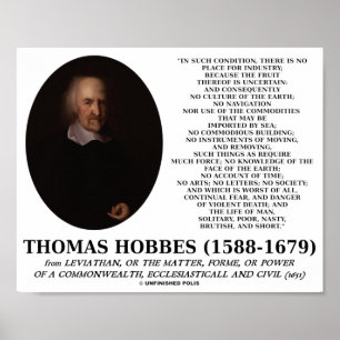 Affiche Thomas Hobbes Leviathan Man Solitaire Pauvre Citat