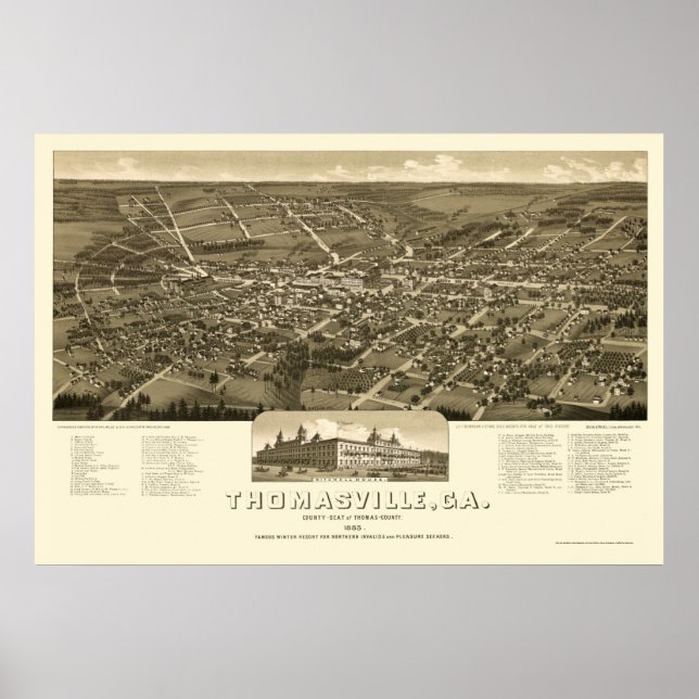 Affiche Thomasville, GA Carte panoramique - 1885 (Devant)