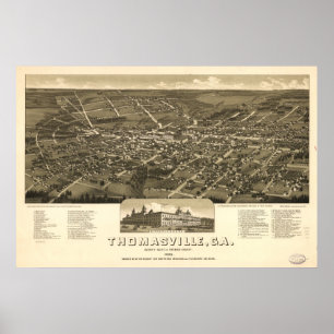 Affiche Thomasville Georgia 1885 Antique Carte panoramique