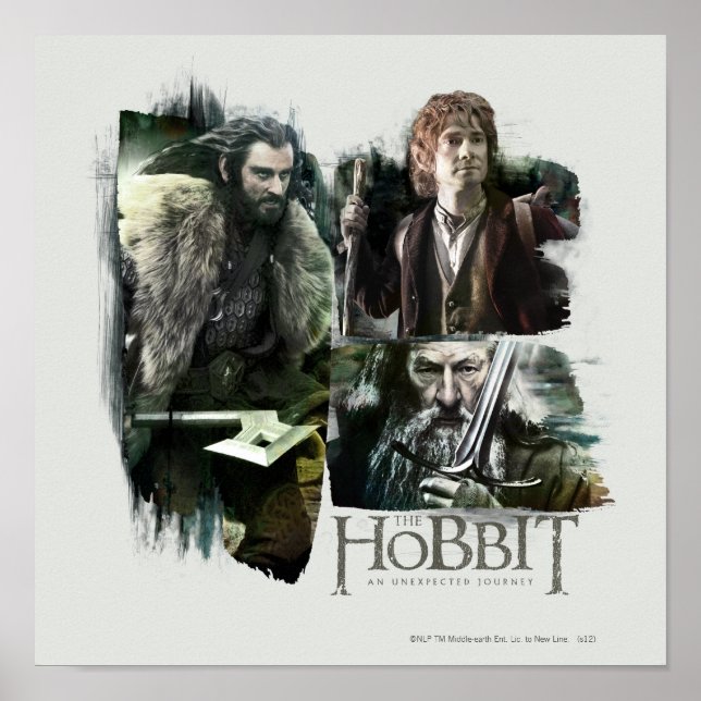 Affiche THORIN OAKENSHIELD™, BILBO BAGGINS™, & Gandalf Art (Devant)
