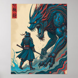 Affiche "Threads of War – Cyber Samouraï vs Glyph Beast"