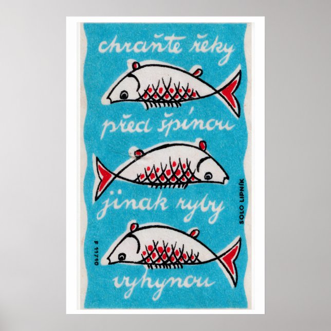 Affiche Three Fishes - Matchbox Print - Czech Wall Art (Devant)