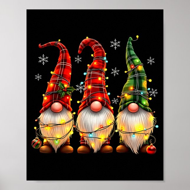 Affiche Three Gnomes Men Women Buffalo Plaid Red Christmas (Devant)