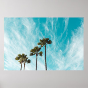 Affiche Three green leaf trees below cirus clouds