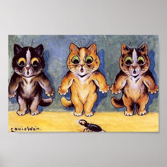 Affiche Three Kittens et Beetle, Louis Wain (Devant)