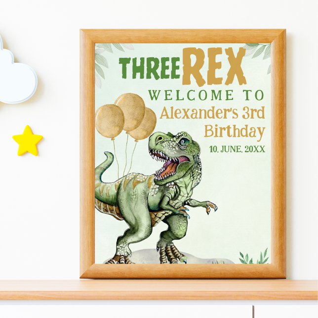 Affiche Three Rex - Funny Birthday 3rd Boy Dinosaur (Créateur téléchargé)