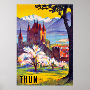 Affiche Thun, Château et lac, Suisse